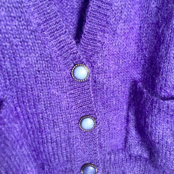 Vintage Bramble Lane Mohair Hong Kong Purple Deep V Neck Cardigan M - Picture 7 of 9